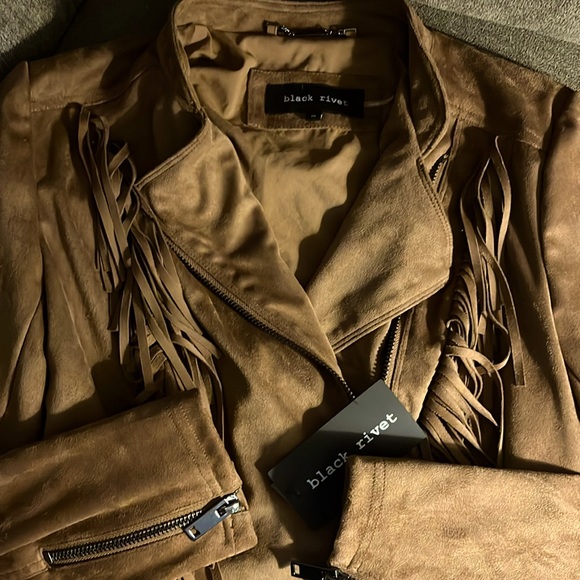 Faux suede moto jacket with fringe, NWT! price reduced! $100 - Picture 10 of 15